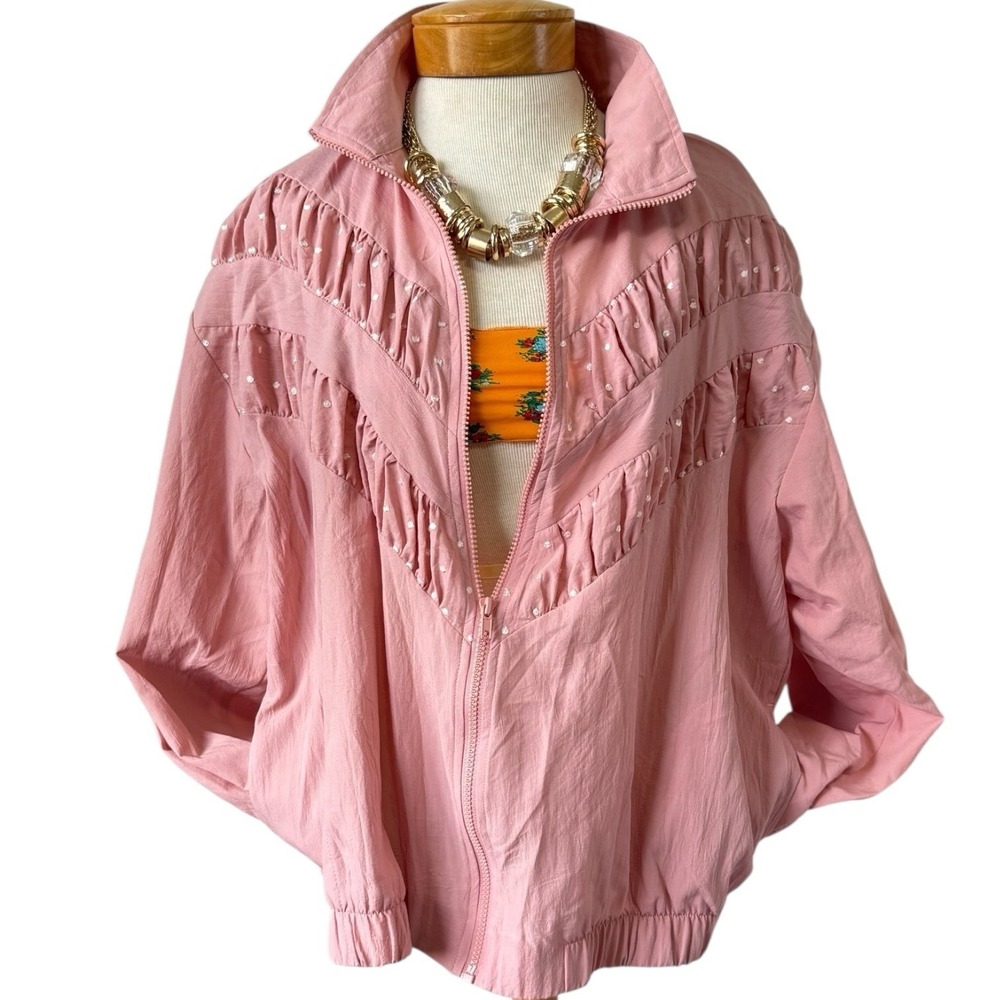 Nina St. Claire Women's Vintage bubble Gum Windbreaker Jacket Size L/XL Full Zip